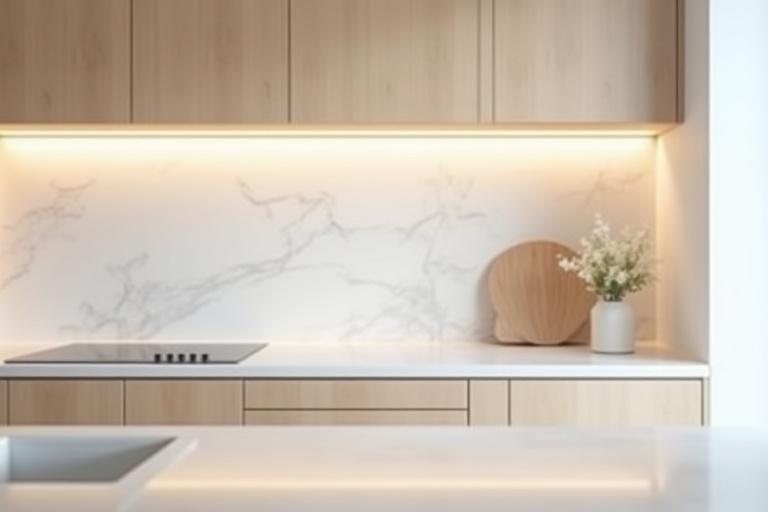 Lyst, moderne kjøkken i Frogner med treverk og marmor